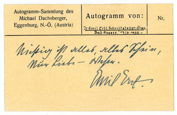 Eigenh. Albumblatt mit U. und montiertem Portrait.