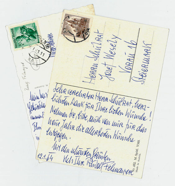 2 eigenh. Bildpostkarten mit U.