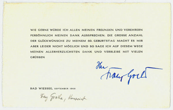 Gedr. Dankschreiben mit eigenh. U.