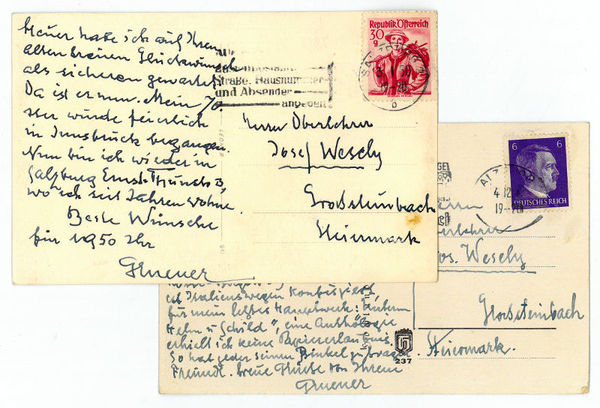 2 eigenh. Bildpostkarten mit U.