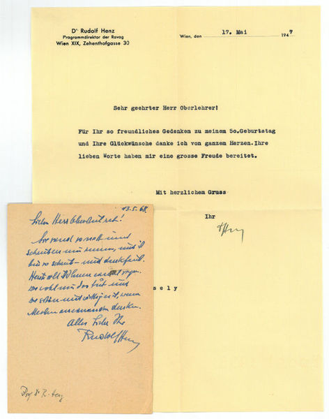 2 (davon 1 eigenh.) Briefe und 1 eh. Postkarte mit …
