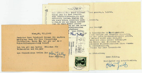 3 ms. Briefe und (Bild-)Postkarten mit eigenh. U.