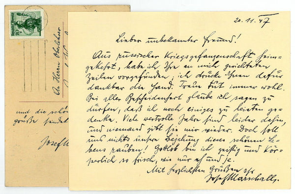 Eigenh. Brief und eh. Bildpostkarte mit U.