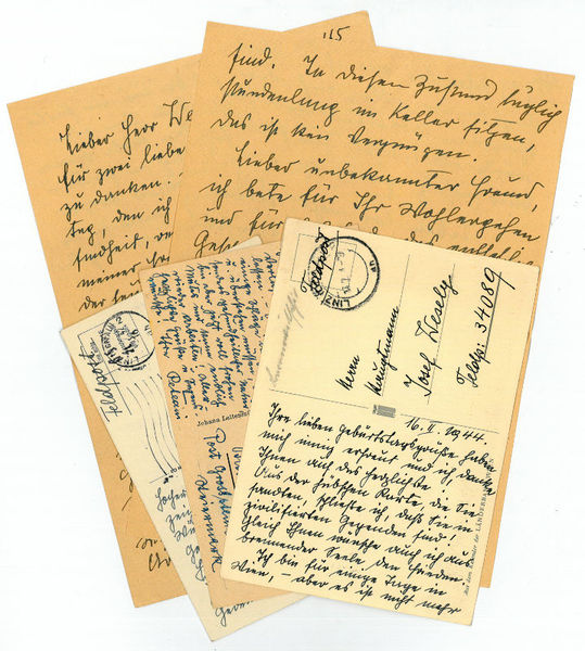 Eigenh. Brief und 3 eigenh. Bildpostkarten mit U.