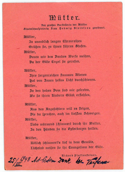 Gedr. Postkarte mit eigenh. Grußzeile, Datum und U. (“Der Verfasser”).