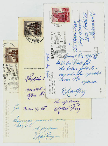 3 eigenh. Bildpostkarten mit U.