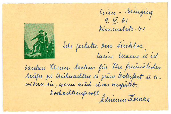 Eigenh. Briefkarte mit U.