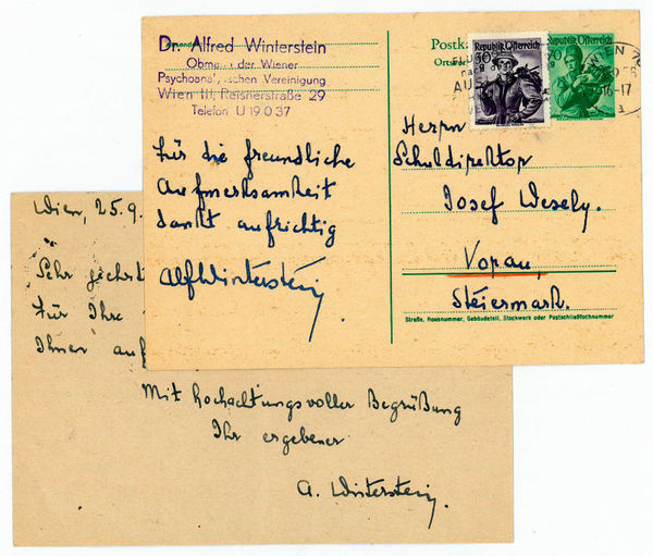 2 eigenh. Postkarten mit U. Wien, 1948 und 1956.
