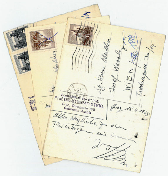 3 eigenh. Bildpostkarten mit U.