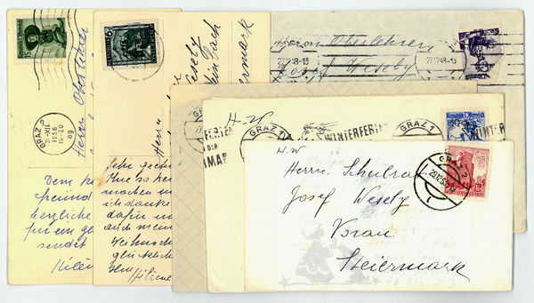 6 eigenh. Brief- und Bildpostkarten mit U.