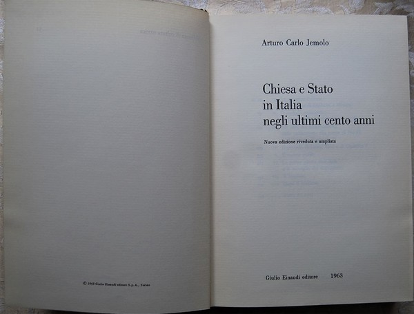 CHIESA E STATO IN ITALIA NEGLI ULTIMI CENTO ANNI.