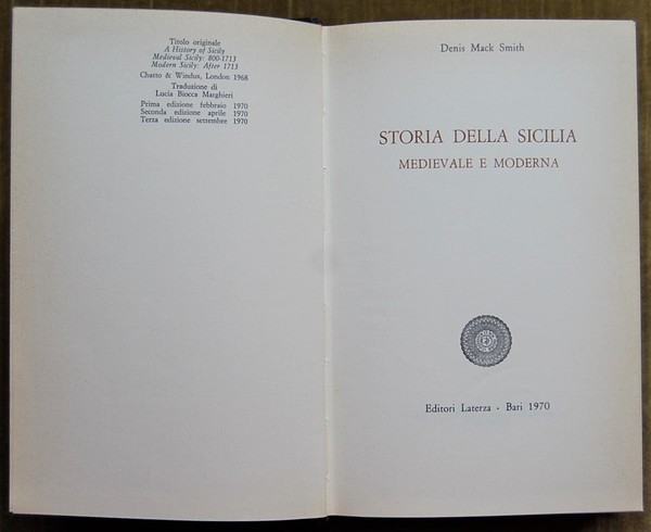 STORIA DELLA SICILIA MEDIEVALE E MODERNA.