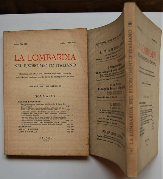 LA LOMBARDIA NEL RISORGIMENTO ITALIANO. ANNO XIV. GENNAIO E LUGLIO …