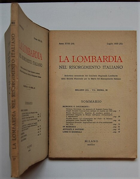 LA LOMBARDIA NEL RISORGIMENTO ITALIANO. ANNO XVIII. GENNAIO E LUGLIO …