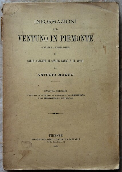 INFORMAZIONI SUL VENTUNO IN PIEMONTE. RICAVATE DA SCRITTI INEDITI DI …