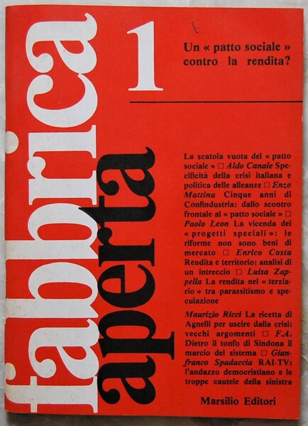 FABBRICA APERTA. ANNO 1 NUMERO 1. DICEMBRE 1974.