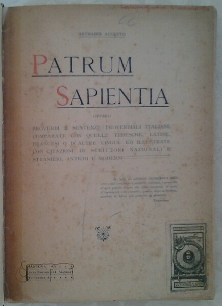 PATRUM SAPIENTIA. OVVERO PROVERBI E SENTENZE PROVERBIALI ITALIANE COMPARATE CON …