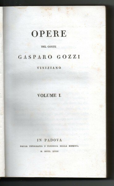 OPERE DEL CONTE GASPARO GOZZI VINIZIANO