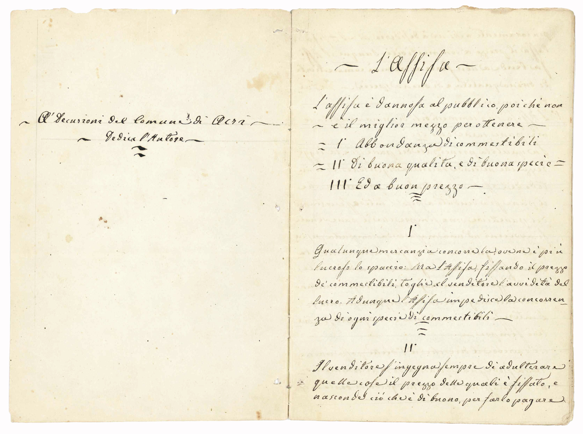 A' Decurioni del Comune di Acri dedica l'Autore. L'Assisa. Manoscritto …