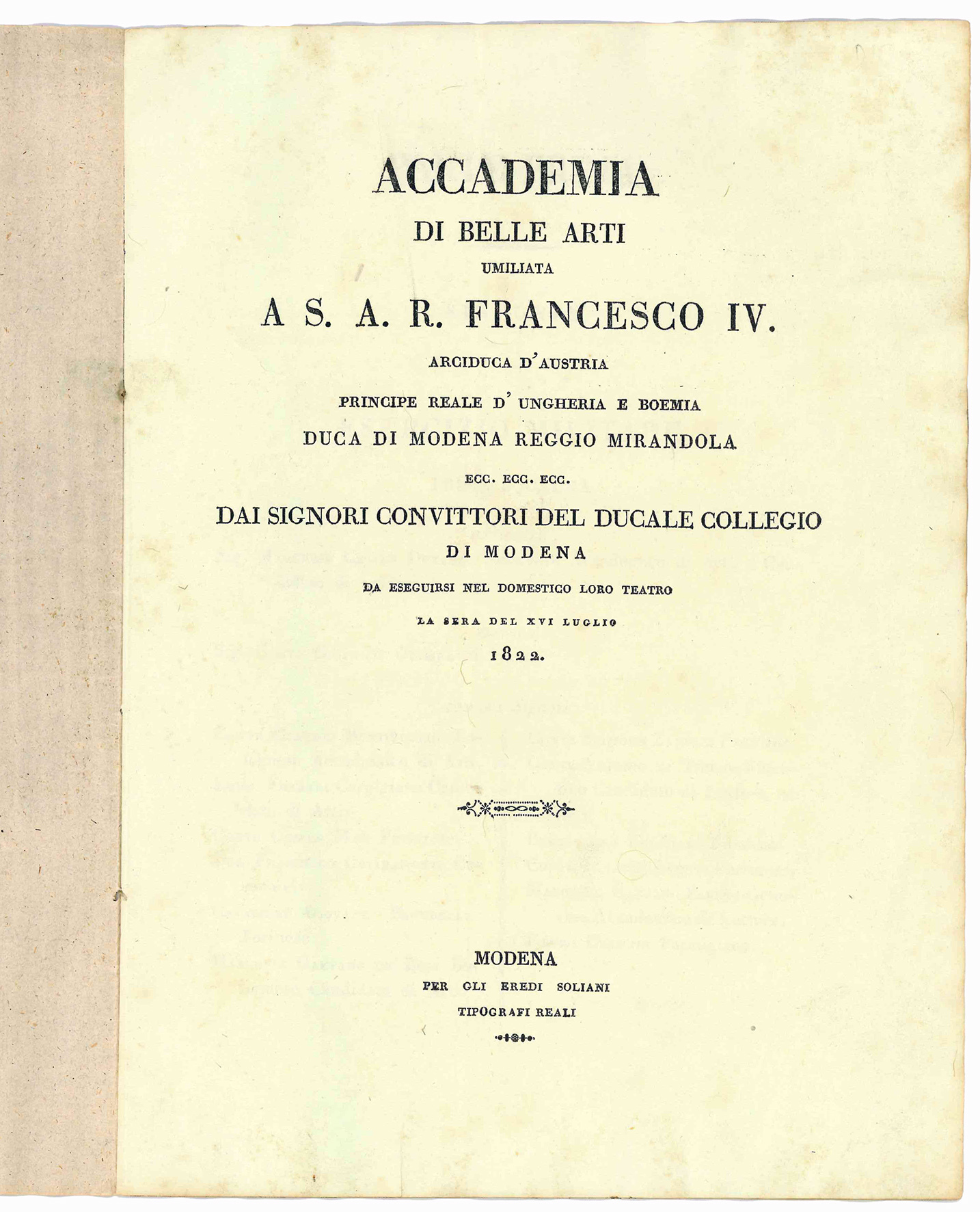 Accademia di Belle Arti umiliata a S. A.R. Francesco IV …