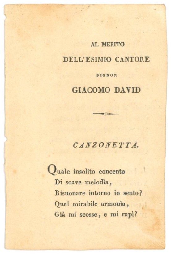 Al merito dell'esimio cantore signor giacomo david.