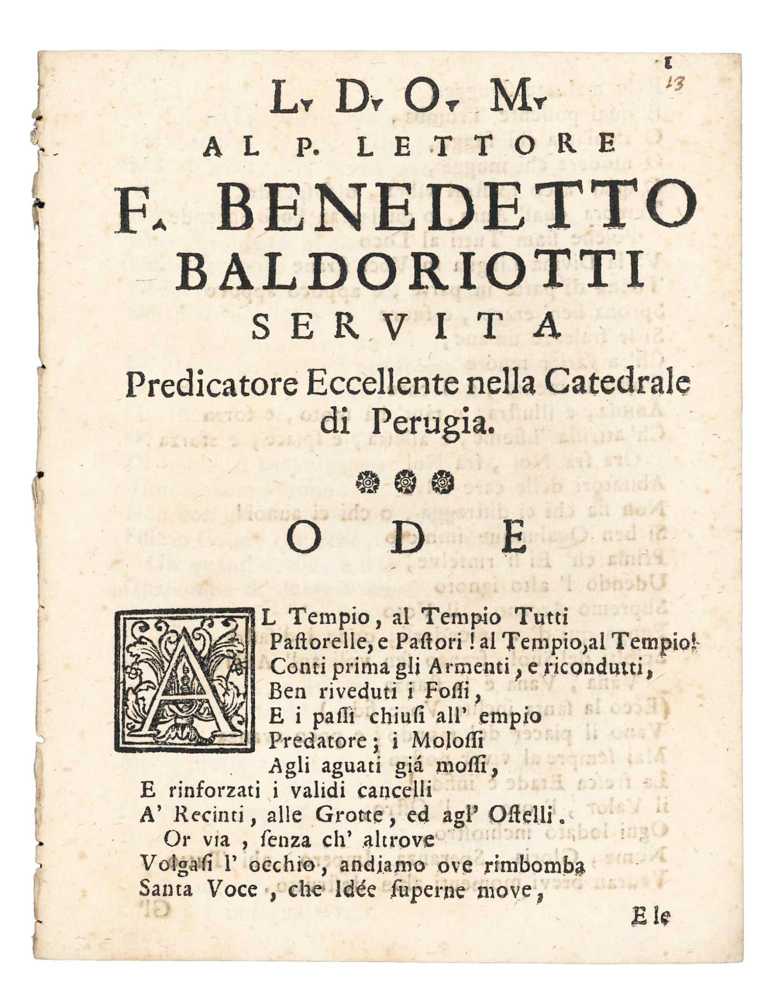 Al p. lettore f. Benedetto Baldoriotti servita predicatore eccellente nella …