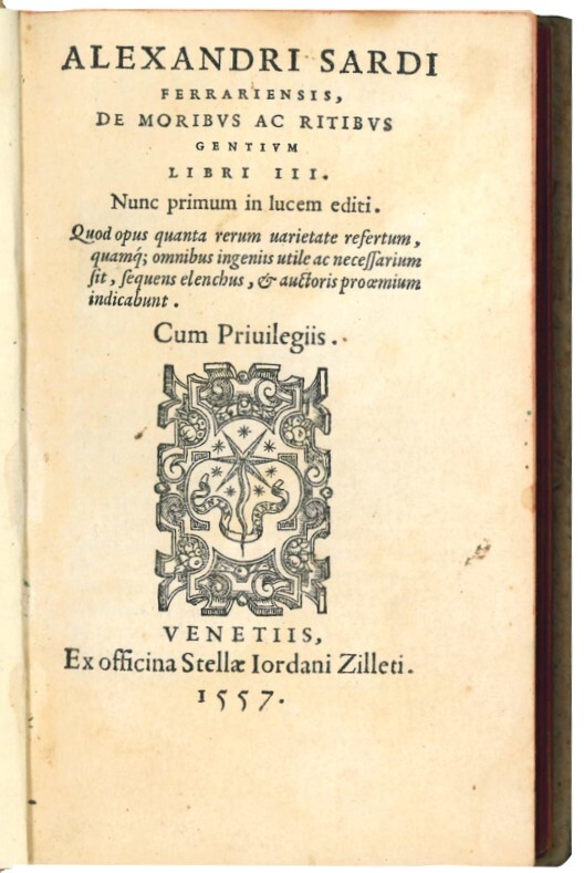 Alexandri Sardi Ferrariensis De moribus ac ritibus gentium libri III. …