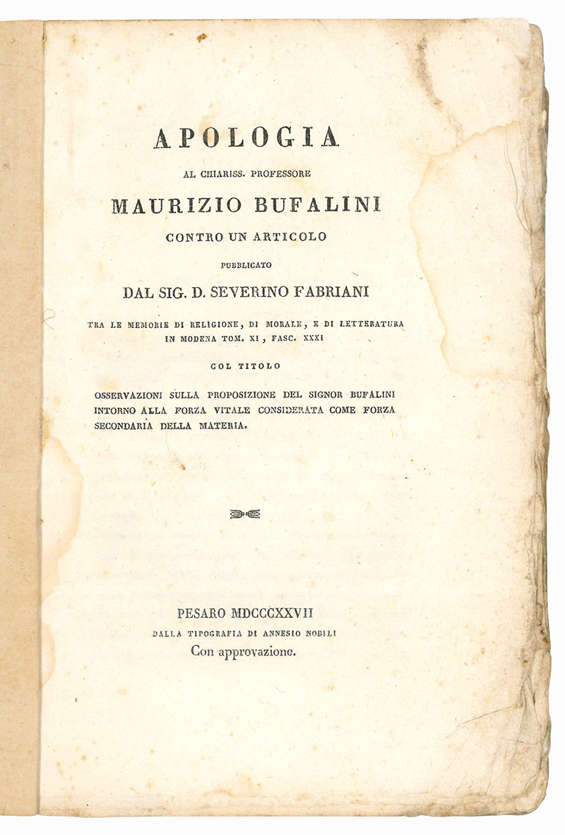 Apologia al chiariss. professore Maurizio Bufalini contro un articolo pubblicato …