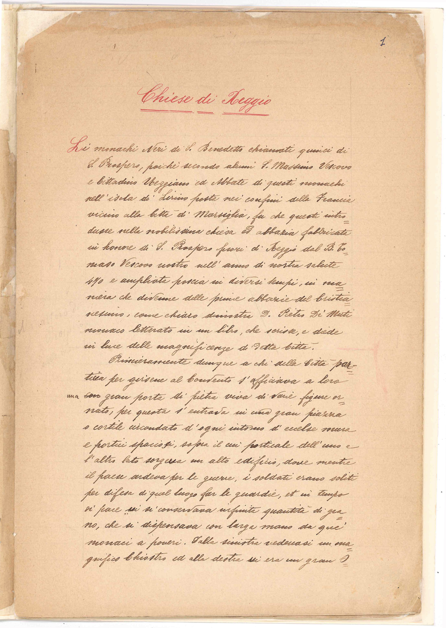 Arcip. Dott. D. Giov. Saccani. Queste memorie sono de Borziani …