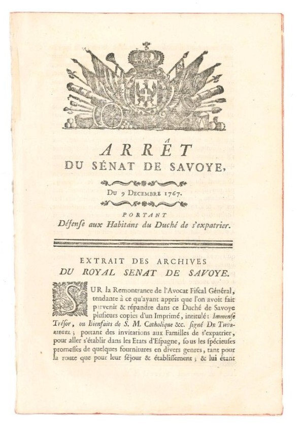 Arret du Senat de Savoye, du 9 Decembre 1767, portant …