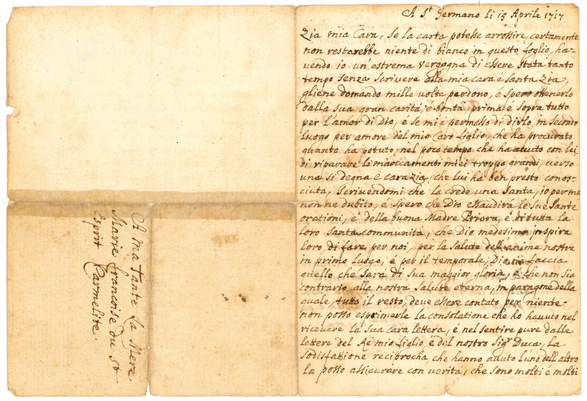 Lettera autografa, firmata e datata, indirizzata alla zia Maria Francesca …