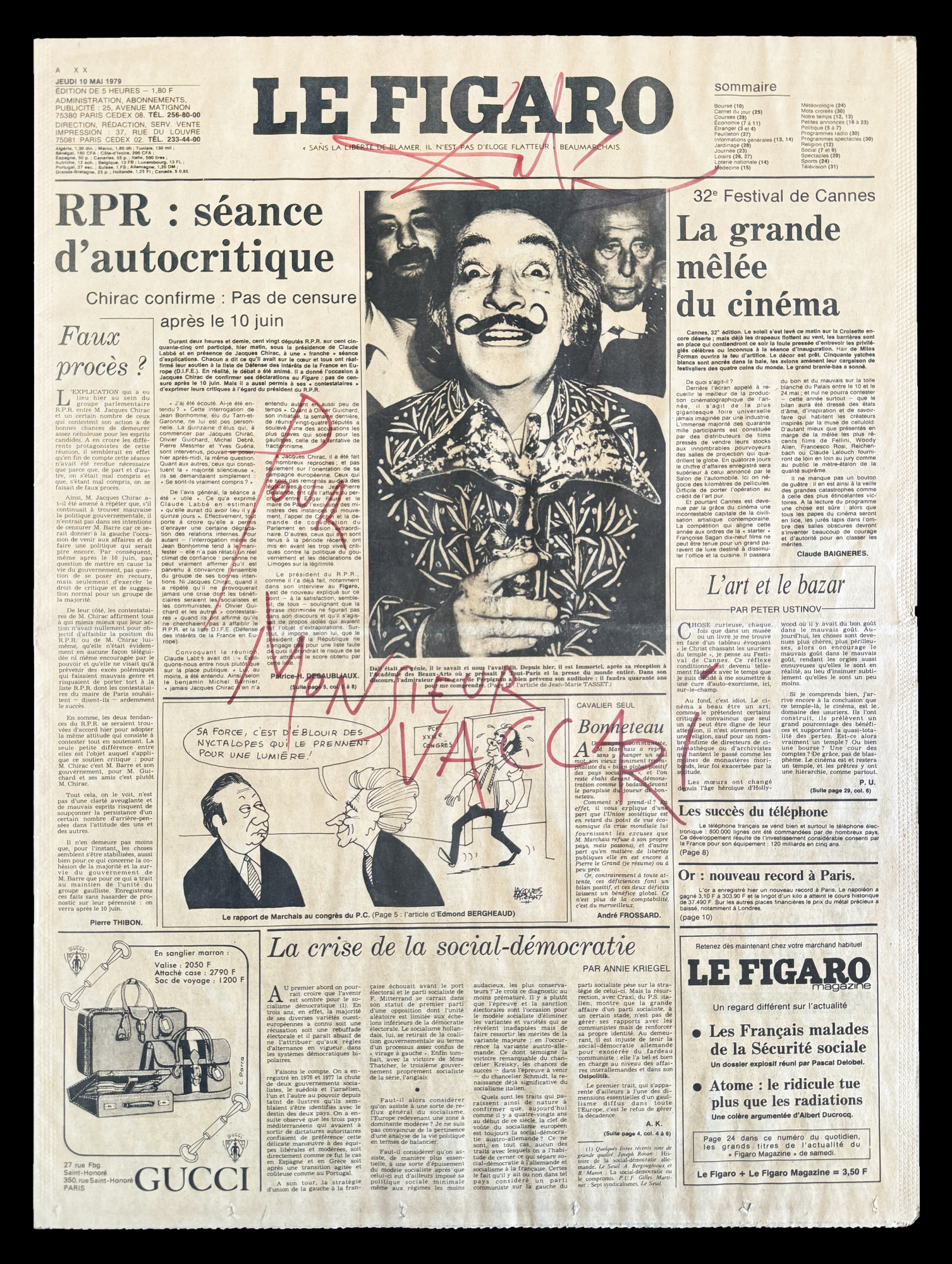 Autograph signature and dedication in red marker pen "Pour Monsieur …
