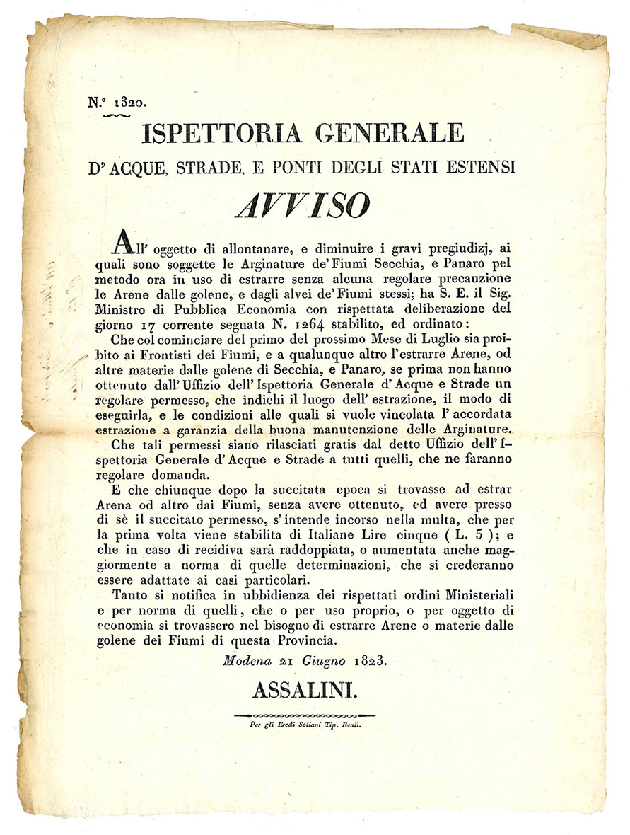 Avviso del 21 Giugno 1823, con il quale si regolamentava …