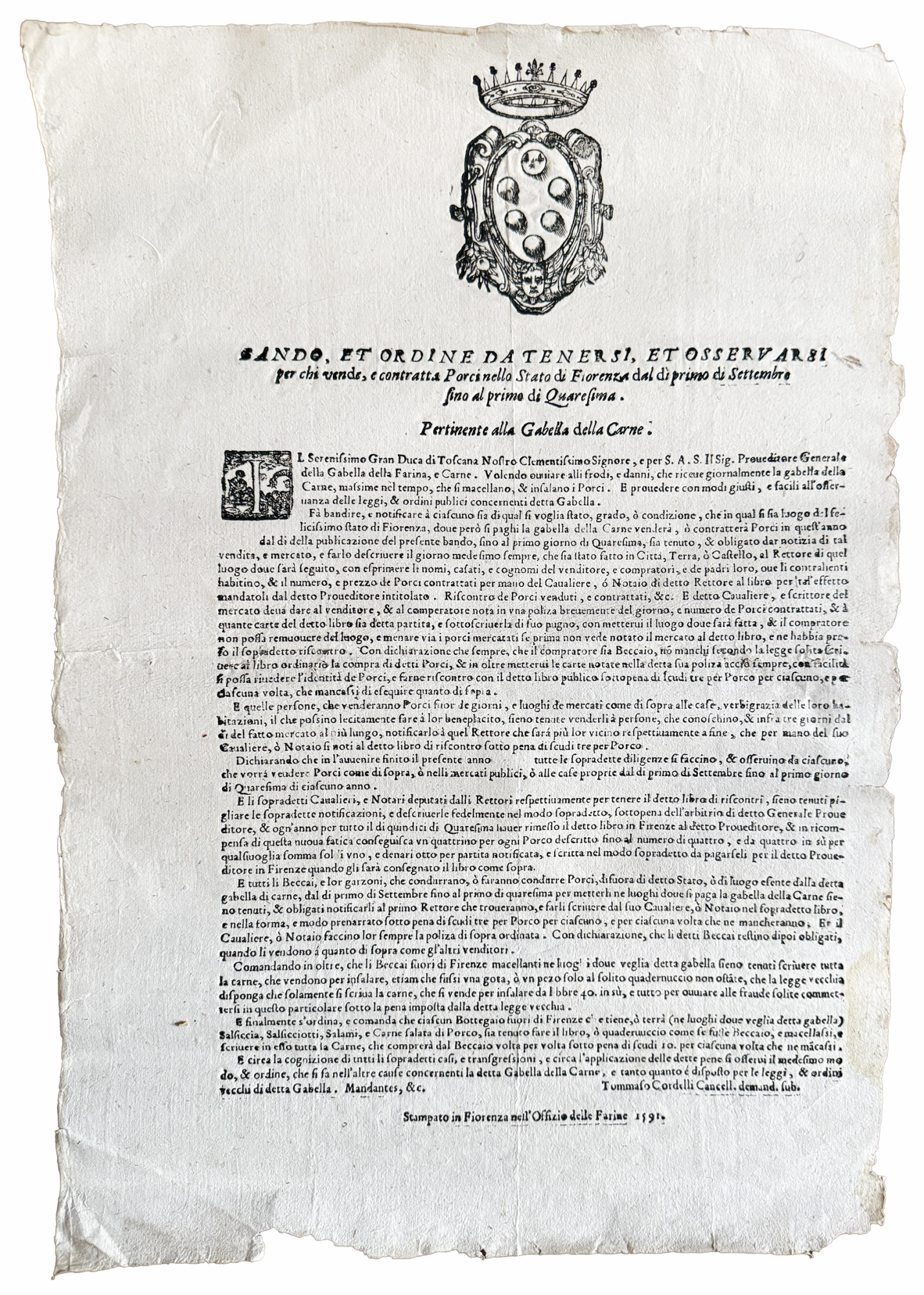 Bando et ordine da tenersi, &amp; osservarsi per chi vende, …