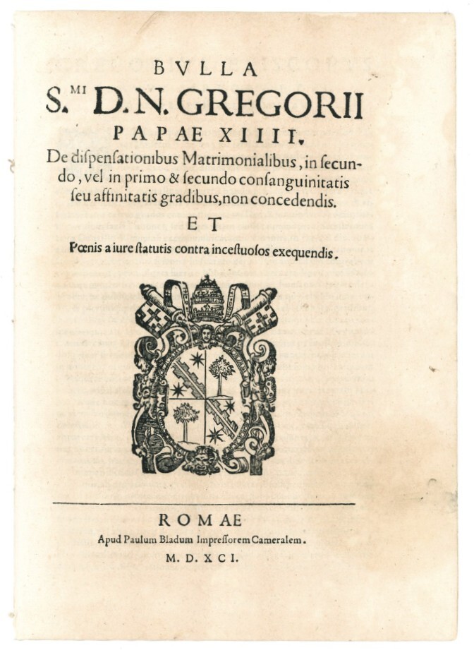 Bulla s.d.n. Gregorii papae XIIII de dispensationibus matrimonialibus, in secundo, …