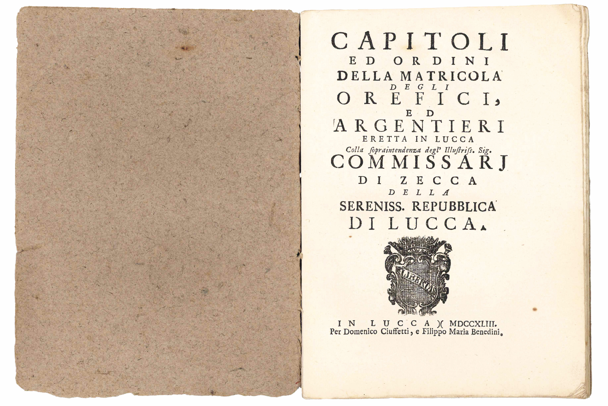 Capitoli ed ordini della Matricola degli Orefici, ed Argentieri eretta …