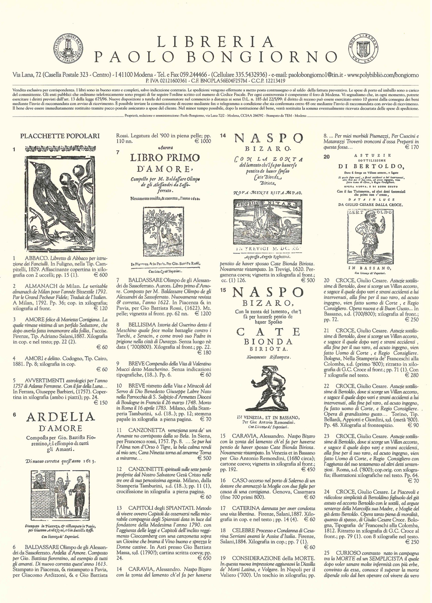 Catalogo di placchette popolari.