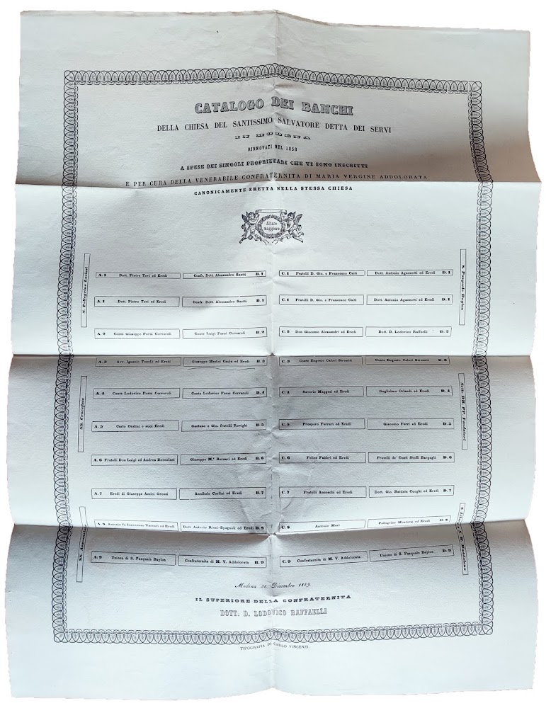 Certificazione di proprietà di un banco presso la Chiesa dei …