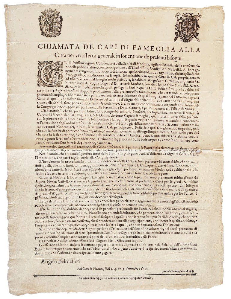 Chiamata de Capi di Famiglia alla Città per un'offerta generale …