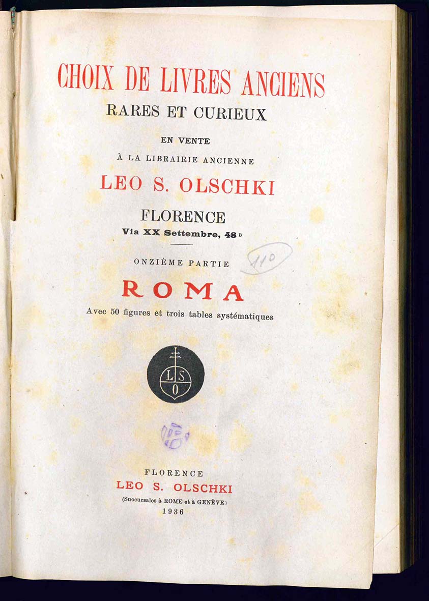 Choix de livres anciens, rares et curieux. Roma (vol. XI)