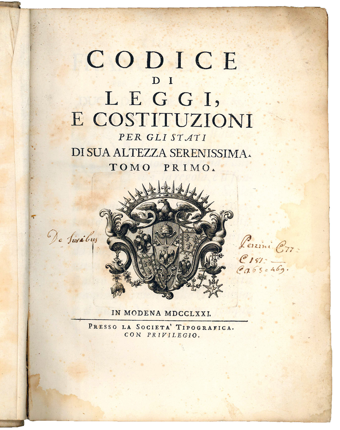 Codice di leggi, e costituzioni per gli Stati di Sua …