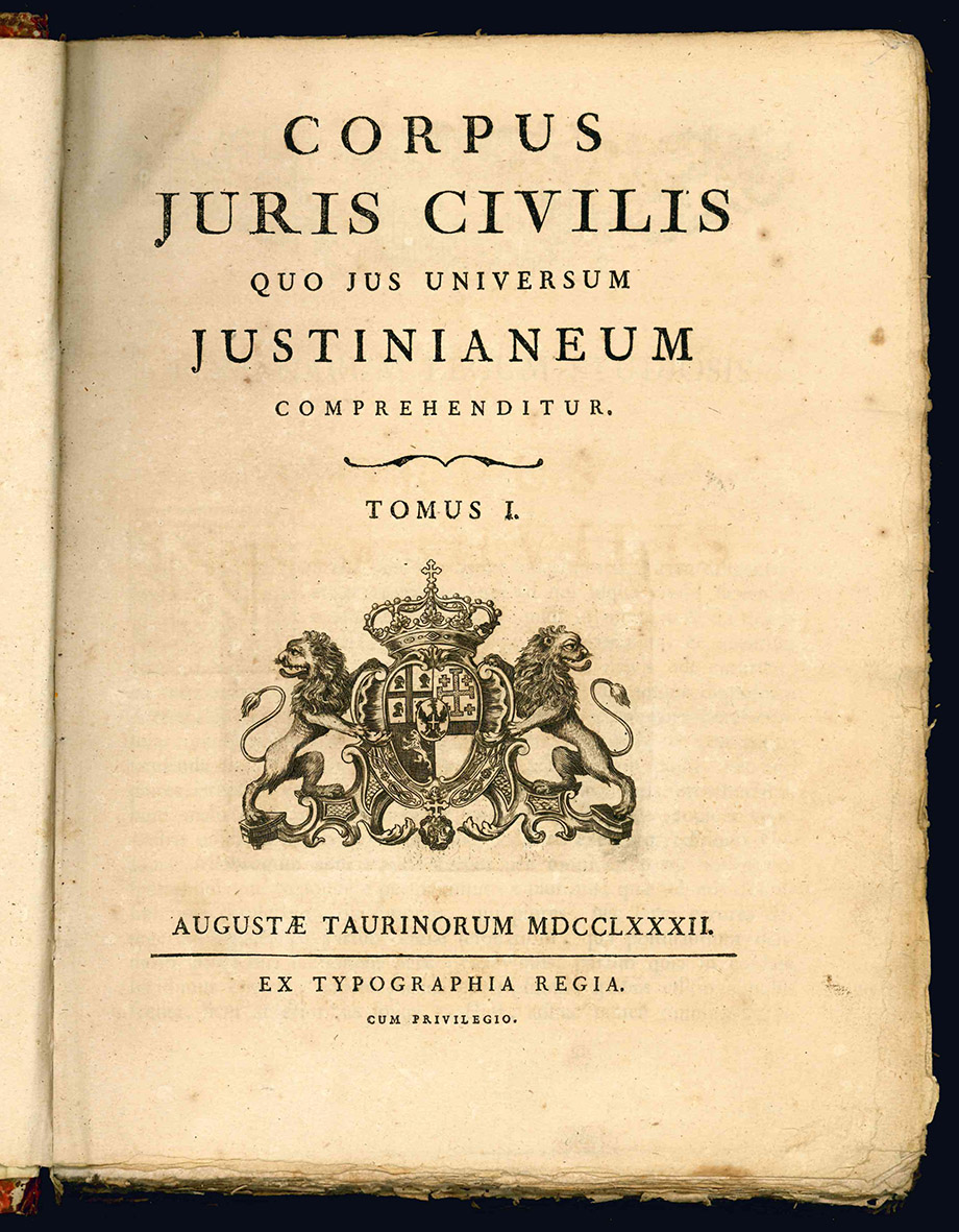 Corpus Juris Civilis quo jus universum Justinianeum comprehenditur. Tomus I …