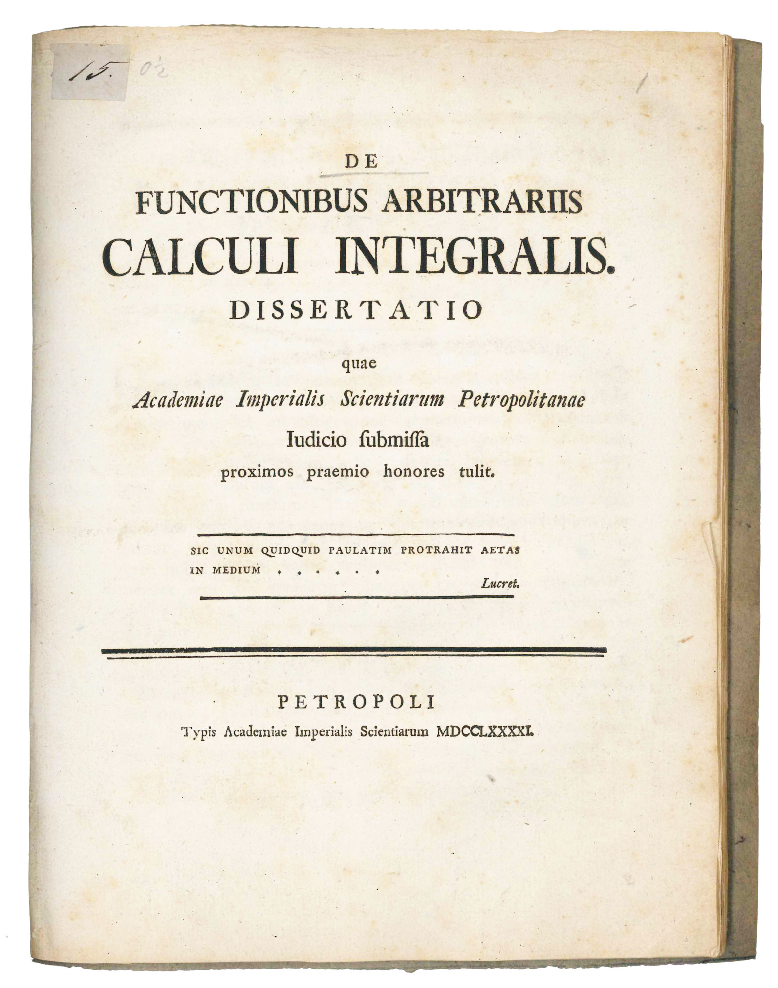 De functionibus arbitrariis calculi integralis. Dissertatio.