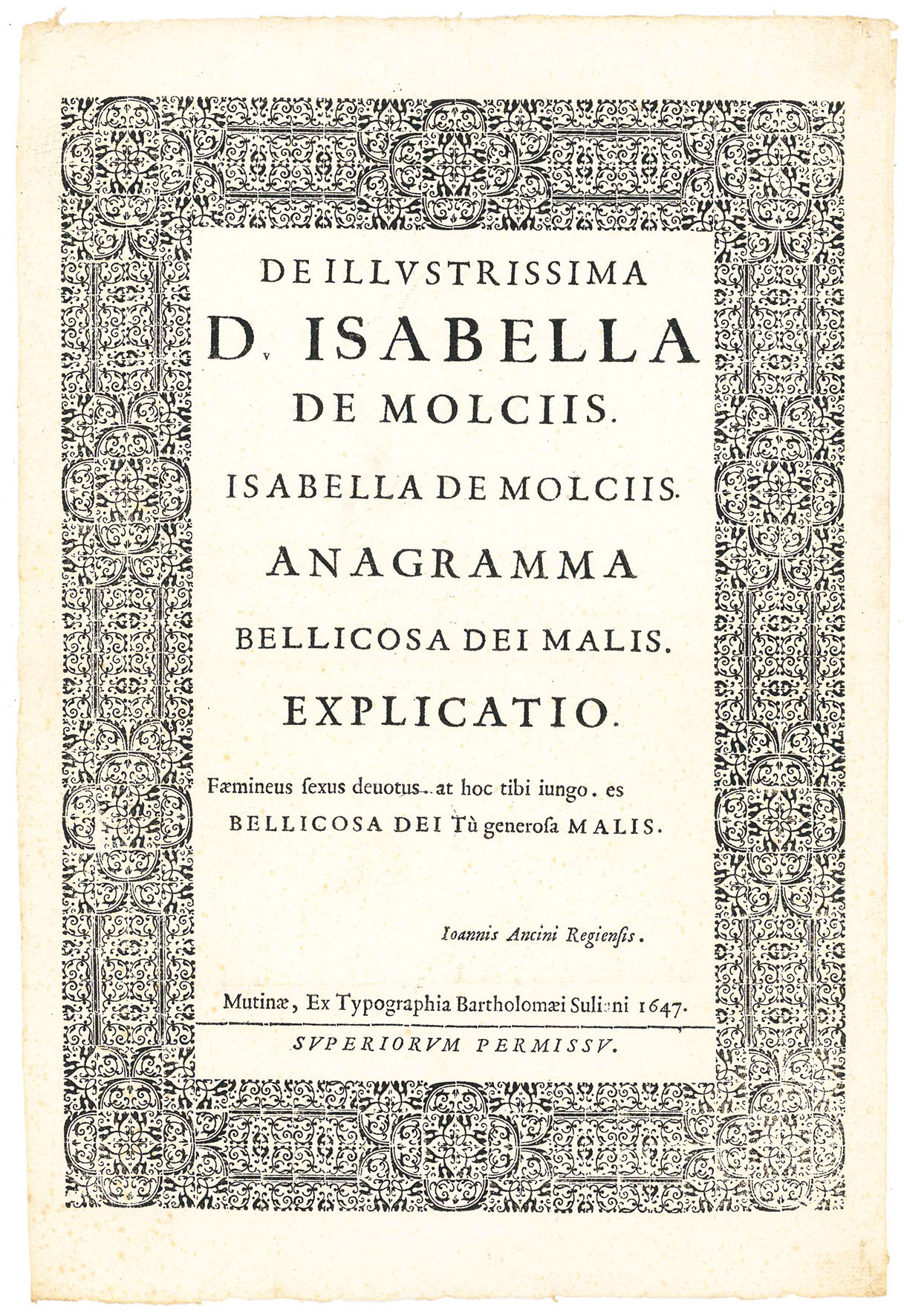 De illustrissima D. Isabella de Molciis