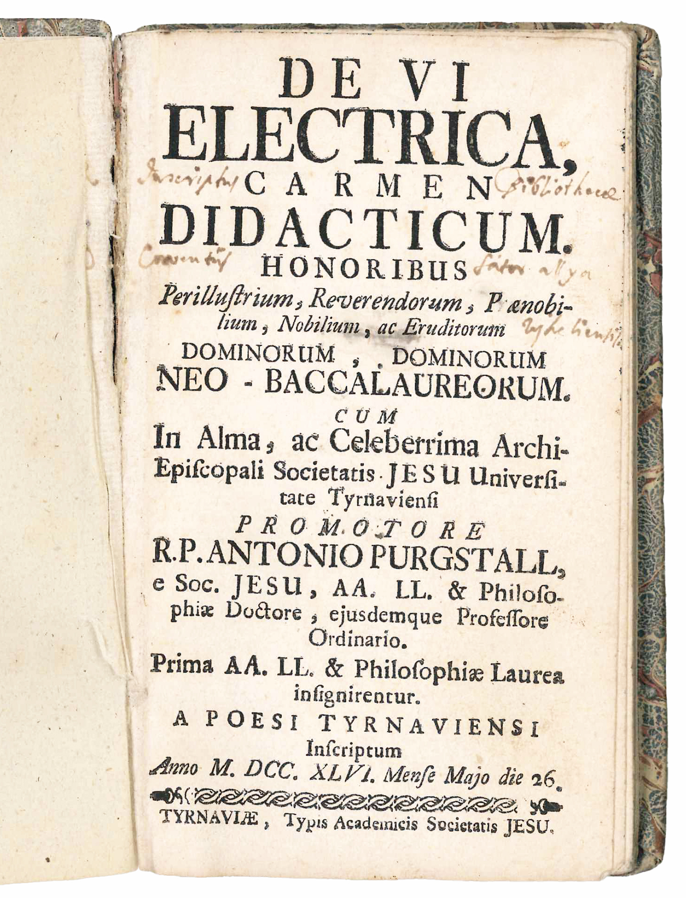 De vi electrica, carmen didacticum. Honoribus Perillustrium, Reverendorum, Praenobilium, Nobilium, …