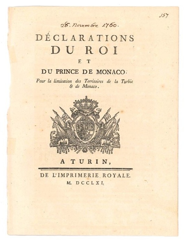 Dèclarations du Roi et du Prince de Monaco: Pour la …