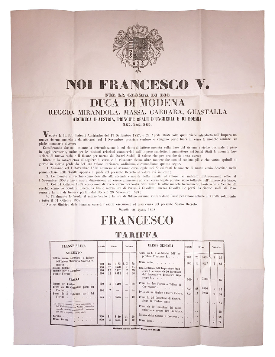 Decreto del 10 Agosto 1858, con il quale si procedeva …