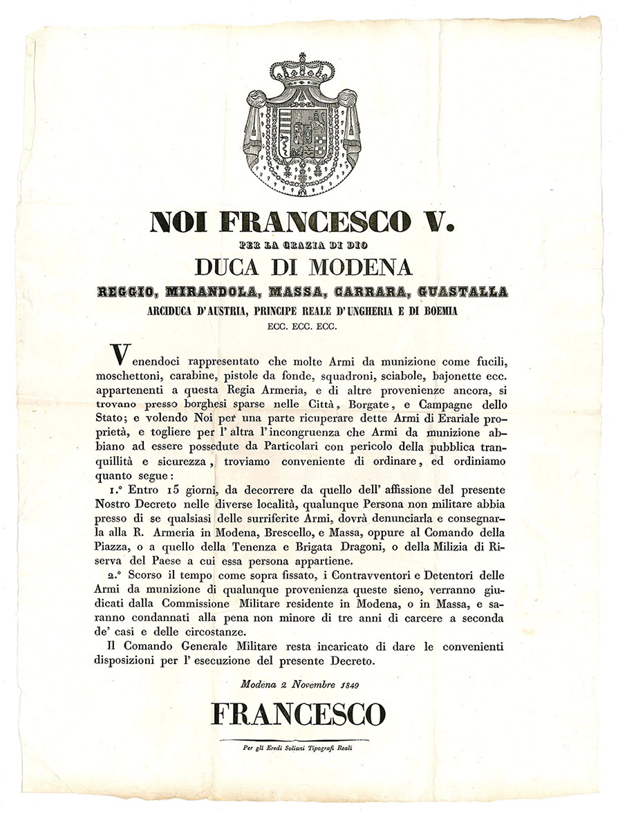 Decreto del 2 Novembre 1849, con il quale si ordinava …