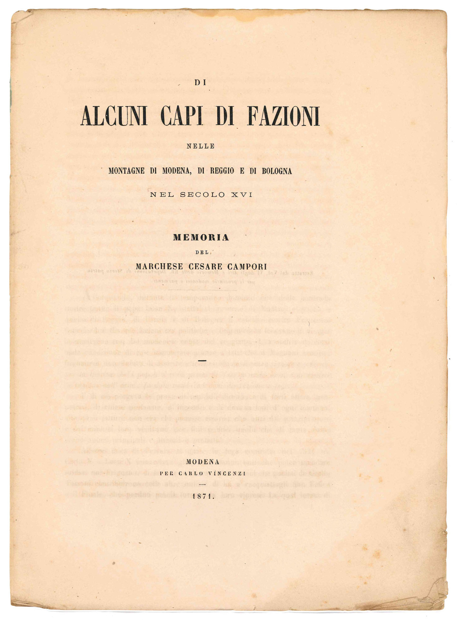 Di alcuni capi di fazioni nelle montagne di Modena, di …