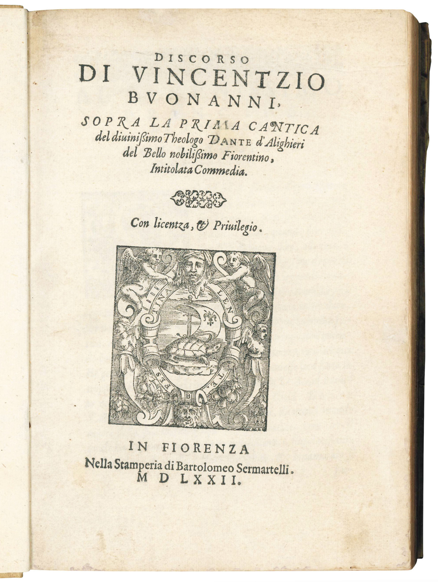 Discorso di Vincentzio [sic] Buonanni, sopra la prima cantica del …